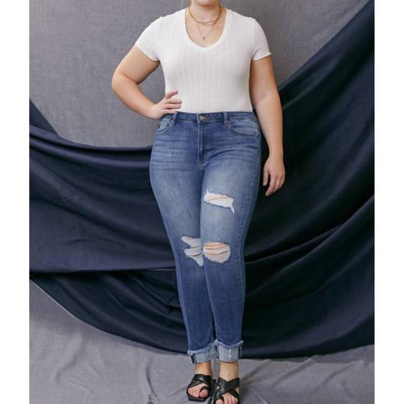NEW KANCAN elvis curvy high rise ankle skinny jeans in medium wash - Picture 1 of 5